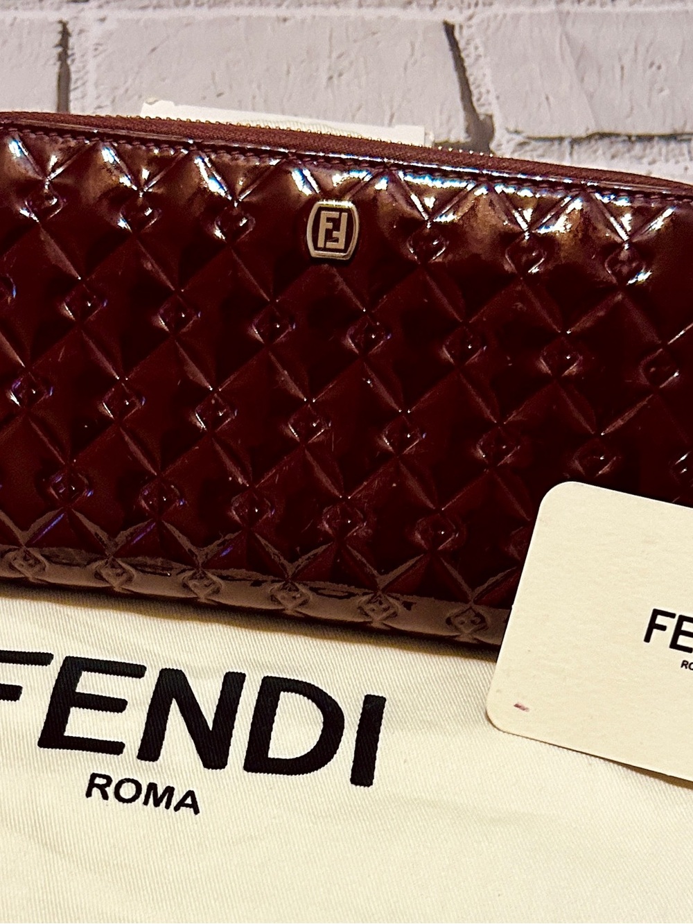 Fendi Quilted Patent Leather Long Zippy Wallet - Deep Wine (VGUC)